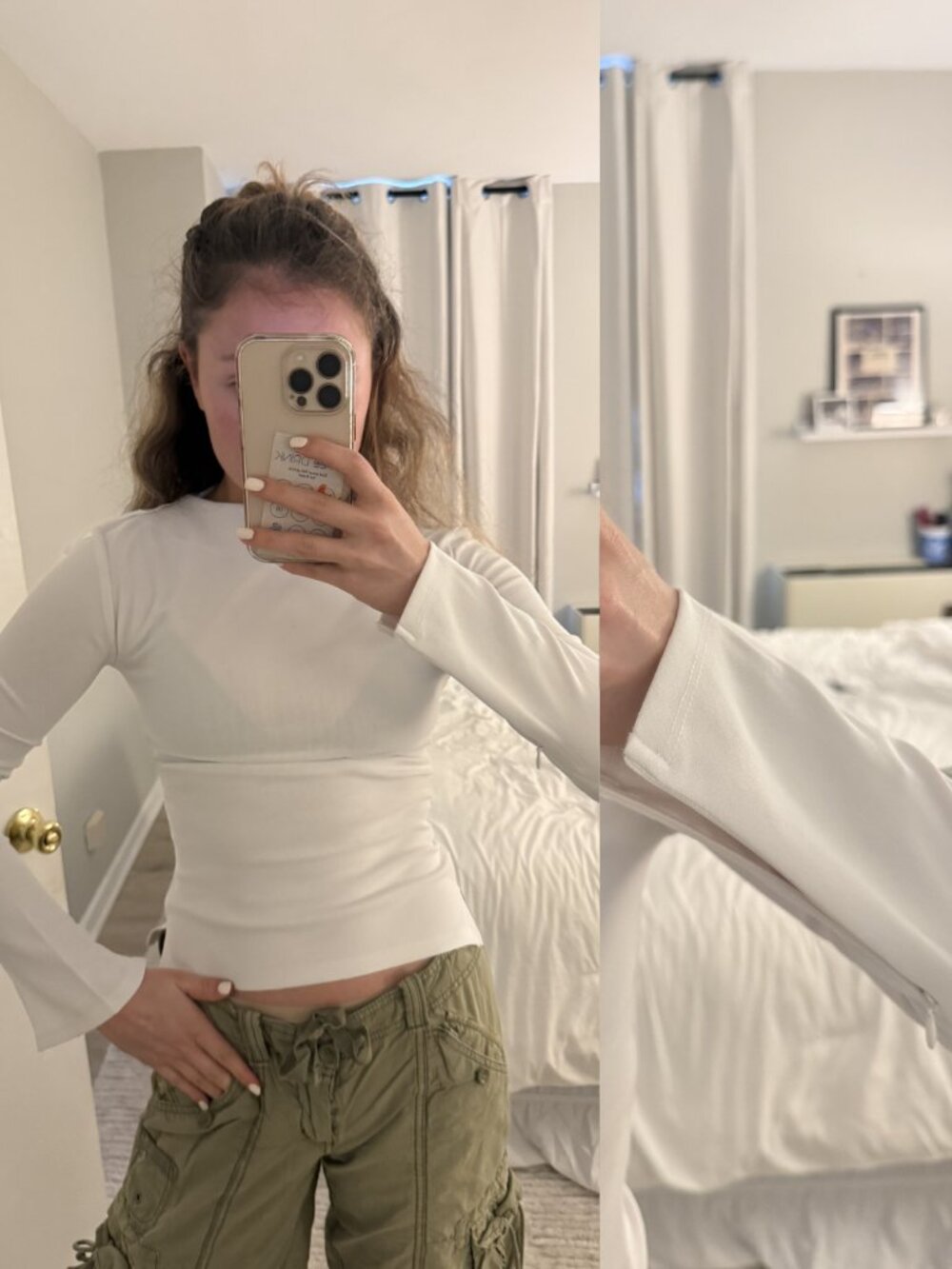 Zara White High Neck Flare Sleeve Long Sleeve Top